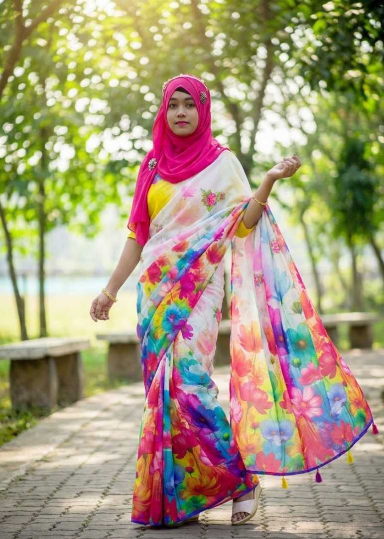,নতুন,ডিজাইনের,রঙিন,ফুল,প্রিন্ট,শাড়ি,–,প্রিমিয়াম,কোয়ালিটি,new design colorful flower print sari, colorful floral print sari for women, designer flower print sari Bangladesh, premium quality floral sa