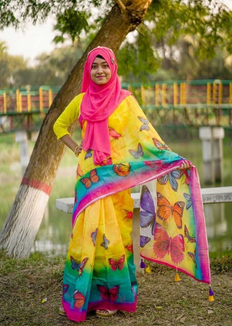 প্রজাপতি,রঙিন,শাড়ি,কালেকশন,butterfly colored sari collection, butterfly print sari for women, designer butterfly sari Bangladesh, colorful butterfly sari, elegant butterfly print sari, stylish party 