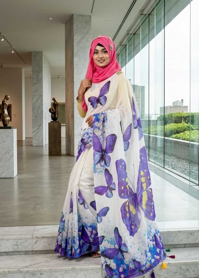 প্রিমিয়াম,বাটারফ্লাই,প্রিন্টেড,এলিগেন্ট,শাড়ি,premium butterfly printed elegant saree, butterfly print saree for women, designer butterfly saree Bangladesh, elegant butterfly print saree, stylish pa